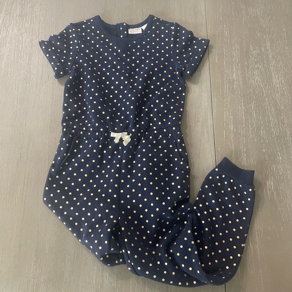 Blush by US Angels cotton navy gold polka dots jumper elastic waist Size 10/12 - Picture 1 of 14